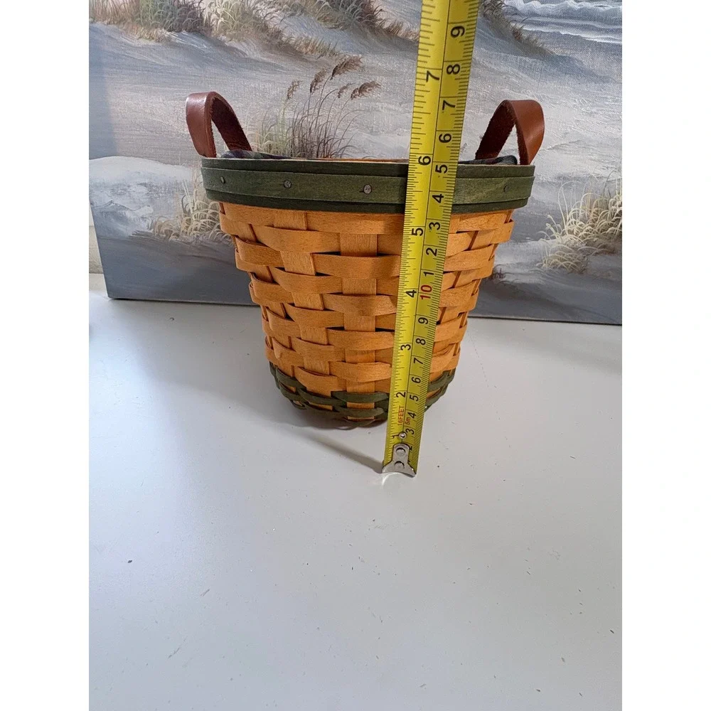Longaberger Golf Club Basket 2000 Green Trim Plaid Liner Leather Handles 6in
